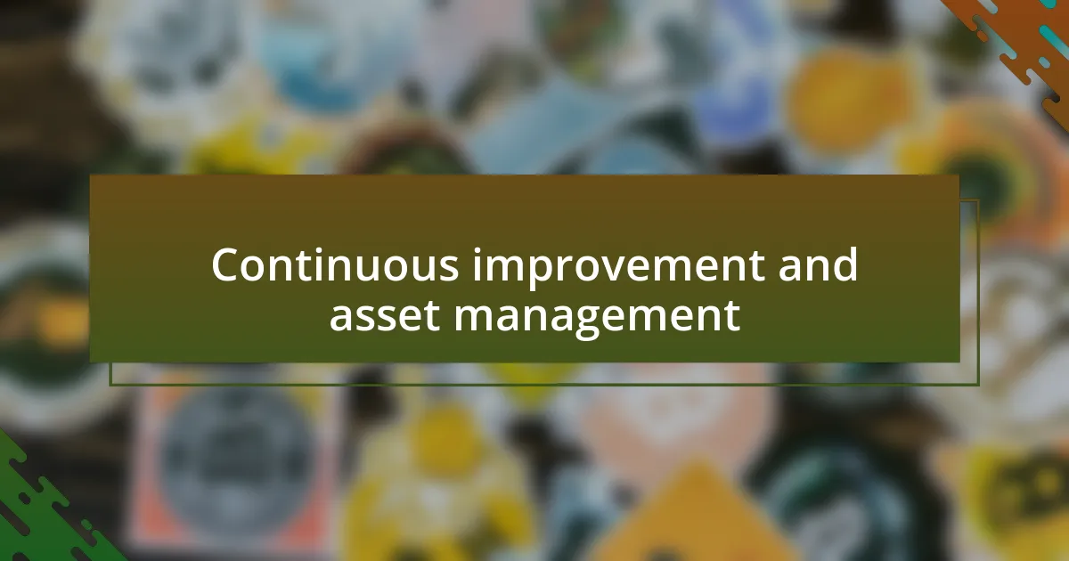 Continuous improvement and asset management